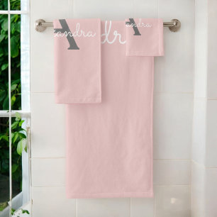 Blush Rose Gris Moderne Écriture Féminine Monogram