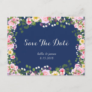 Blush Rose Navy Bleu Enregistrer La Date Cartes Po