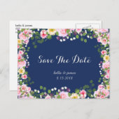 Blush Rose Navy Bleu Enregistrer La Date Cartes Po (Devant / Derrière)