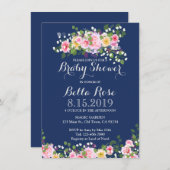 Blush Rose Navy Blue Baby Shower Invitations (Devant / Derrière)