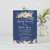 Blush Rose Navy Blue Baby Shower Invitations (Debout devant)