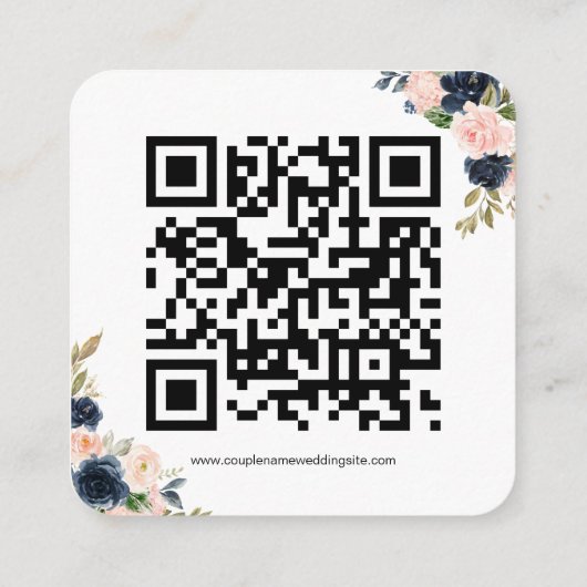Blush rose & Navy Floral QR Code Mariage Carte RSV (Dos)