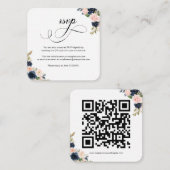 Blush rose & Navy Floral QR Code Mariage Carte RSV (Devant / Derrière)