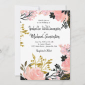 Blush rose, Noir, Gold Floral Invitations de maria (Devant)