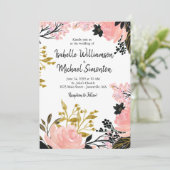 Blush rose, Noir, Gold Floral Invitations de maria (Debout devant)