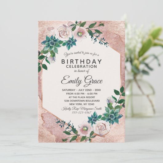 Blush Rose Or Anniversaire Fête Invitation (Debout devant)