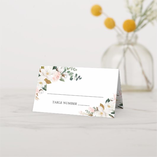 Blush Rose or blanc Floral Mariage Cartes de Place (Devant)