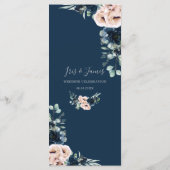Blush Rose Poppies Marine Blue Floral Mariage Menu (Dos)