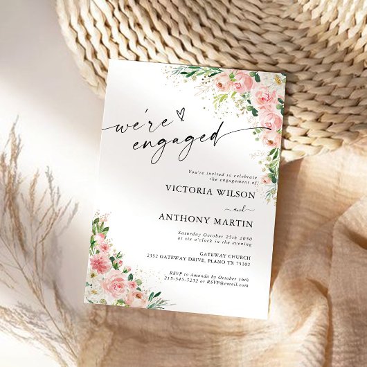 Blush Rose Rose Or Nous sommes engagés Invitation