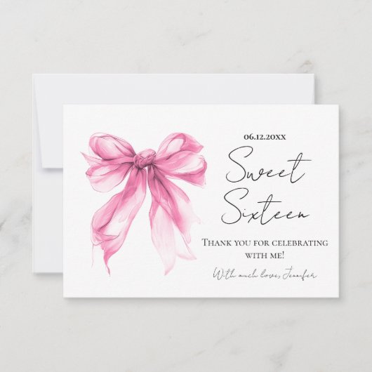 Blush Rose Ruban Coquette Script Sweet 16 Merci  (Devant)