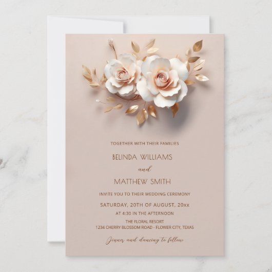 Blush RoseGold 3 D Bloemen Kaart (Voorkant)