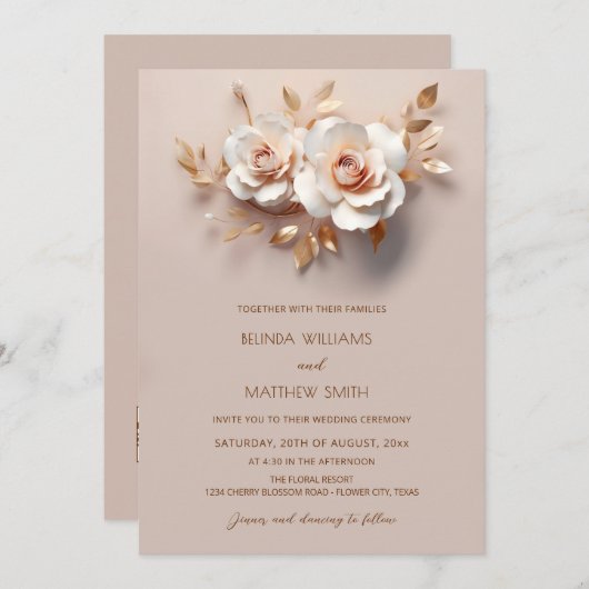 Blush RoseGold 3 D Bloemen Kaart (Voorkant / Achterkant)