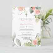 Blush Roses Baptisme Invitation Kaart (Staand voorkant)