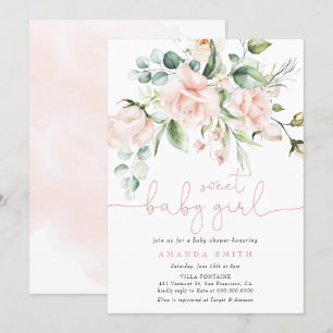 Blush Roses Eucalyptus Girl Baby shower Kaart