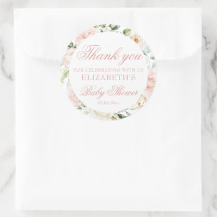 Blush Roses Eucalyptus Girl Baby shower Ronde Sticker