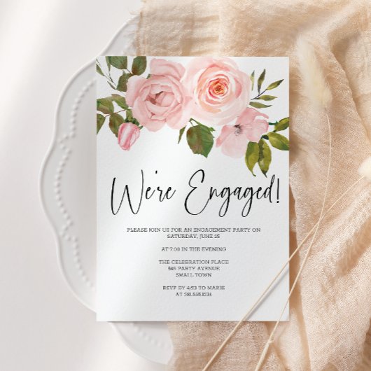 Blush Roses Floral Engagement Party Kaart