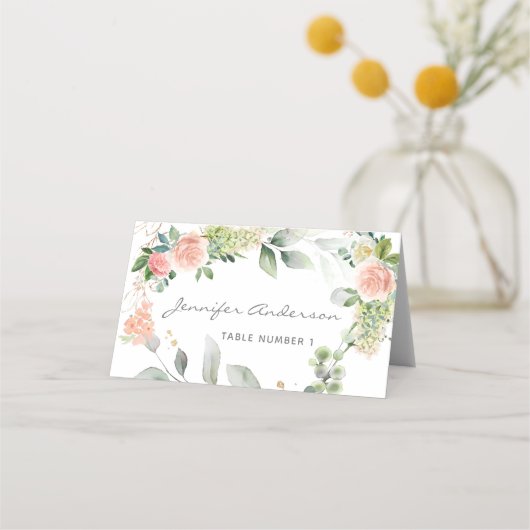 Blush Roses Girl Baptism Place card (Voorkant)