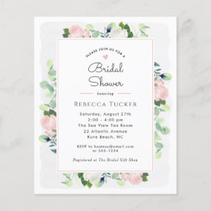 Blush Roses Greenery Bridal Shower Invitation