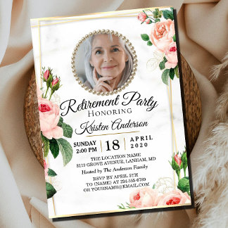 Blush Rosy Lovely Retirement Party Invitation