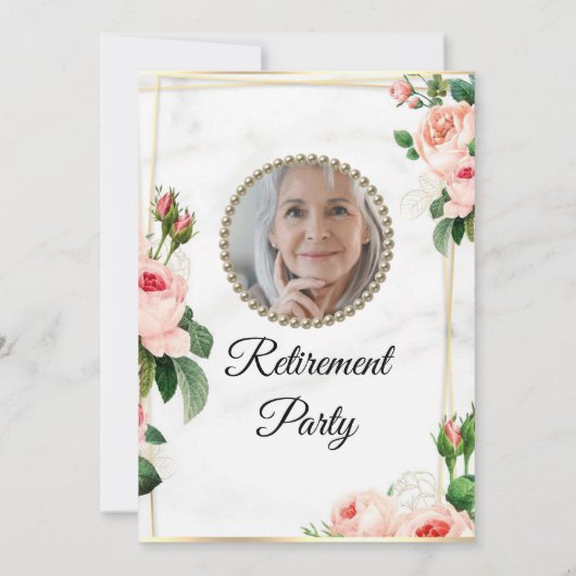 Blush Rosy Mooie Pensioen Party Uitnodiging (Achterkant)