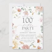 Blush Roze 100e Verjaardagsfeestje Waterverf Flowe Kaart (Voorkant)