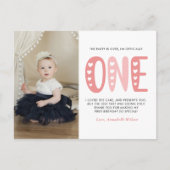 Blush roze 1e verjaardag Dank u Briefkaart (Voorkant)