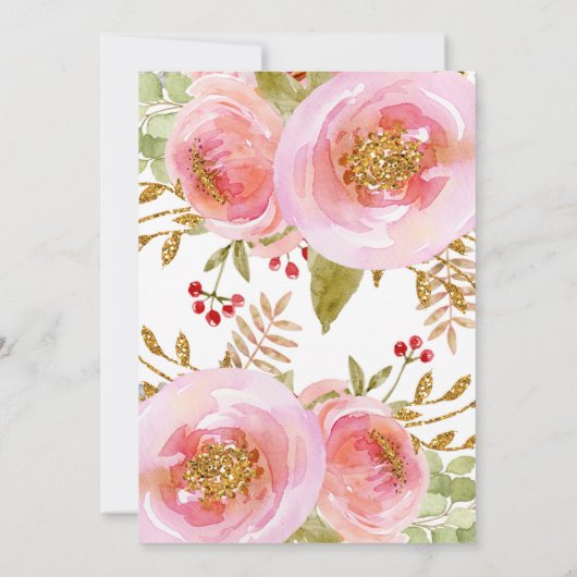 Blush roze 1e verjaardag uitnodiging rustiek goud (Achterkant)