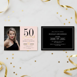 Blush Roze 50 En Fabulous Foto Goud Folie Uitnodiging