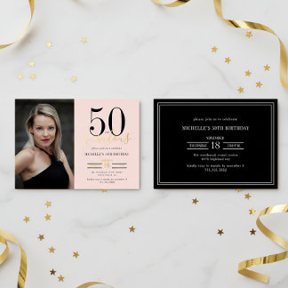 Blush Roze 50 En Fabulous Foto Goud Folie Uitnodiging
