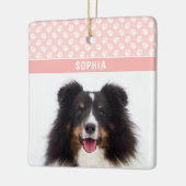 Blush roze aangepaste foto met witte paden en naam keramisch ornament (Links)