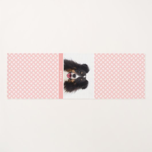 Blush roze aangepaste foto met witte paden en naam yogamat (Voorkant (horizontaal))