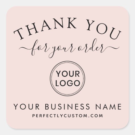 Blush roze aangepaste logo-bestelling dank u vierkante sticker (Voorkant)