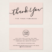 Blush roze aangepaste logo dank u kaart invoegen (Voorkant /achterkant)