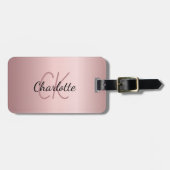 Blush roze aangepaste monogram naam script bagagelabel (Voorkant horizontaal)
