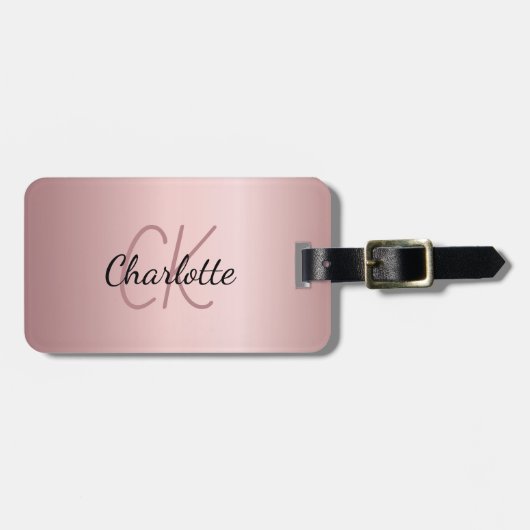 Blush roze aangepaste monogram naam script bagagelabel (Voorkant horizontaal)