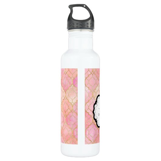 Blush Roze Abstract Pattern Waterfles (Achterkant)