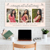 Blush roze Afstuderen 3 Foto modern script Spandoek