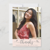 Blush Roze Afstuderen Foto Moderne Script Hearts Bedankkaart (Voorkant)