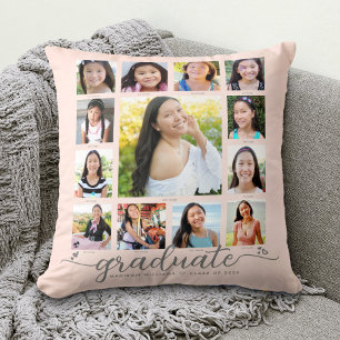 Blush Roze Afstuderen K-12 Fotocollage Script Kussen