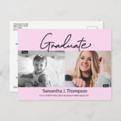 Blush roze Afstuderen Toen en Nu Afstuderen Foto's Aankondigingskaart (Voorkant / Achterkant)