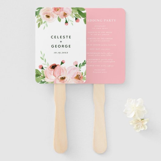 Blush roze baardbruiloft handwaaier (Voorkant en achterkant)