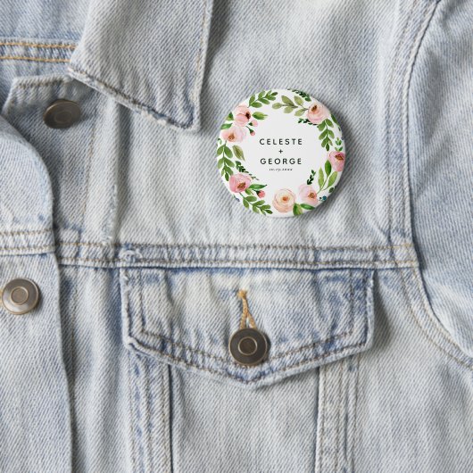 Blush roze baardbruiloft ronde button 5,7 cm (In situ)