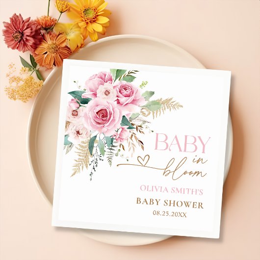 Blush roze Baby in bloei bloemenbloem Baby shower Servet