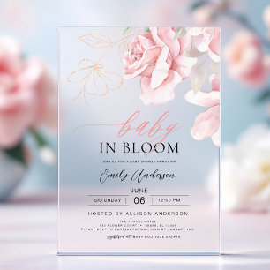 Blush Roze Baby in Bloom Shower Bloemen Meisje Acryl Uitnodigingen