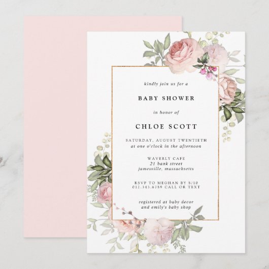 Blush Roze Baby shower Kaart (Voorkant / Achterkant)