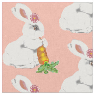 Blush roze Baby White Bunny Rabbit Vintage Nursery Stof