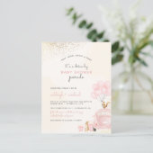 Blush-roze ballonnen auto's met Baby shower Uitnodiging Briefkaart (Staand voorkant)
