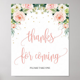 Blush roze bedankt met florale bloem voor aankomen poster