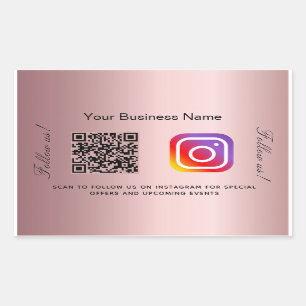 Blush roze bedrijfsnaam qr code instagram rechthoekige sticker