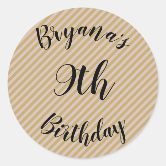 Blush roze beige & licht gouden strepen partij ronde sticker (Voorkant)